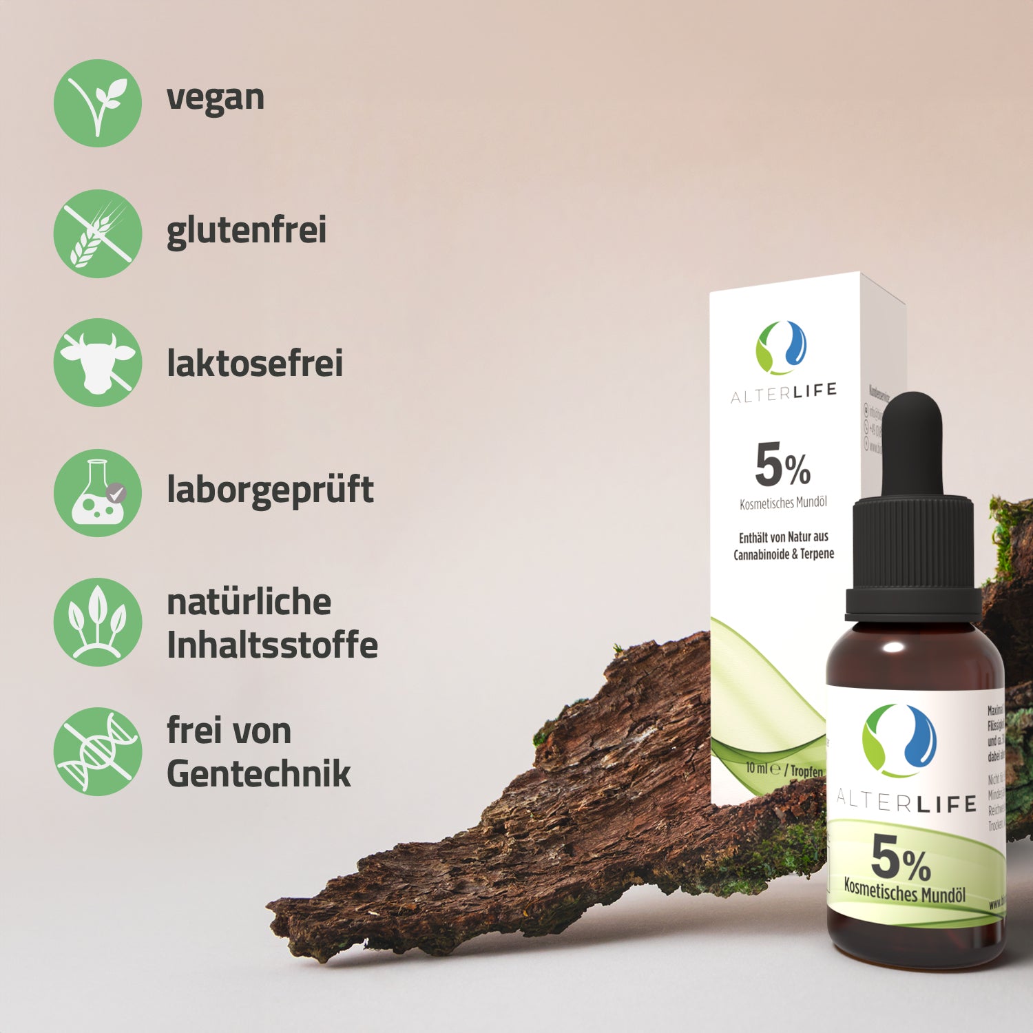 Infografik: Vorteile des ALTERLIFE 5% CBD Öls