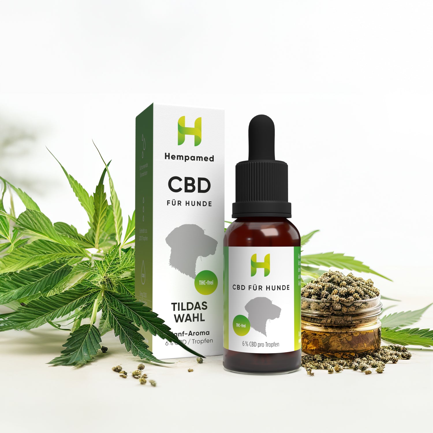 Hanfpflanzen für Hempamed CBD Öl für Hunde mit Hanf, Fokus auf natürliche Inhaltsstoffe.
