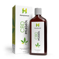 Verpackung: Hempamed CBD Pflegeöl, Produktbox und Flasche in Detailansicht.